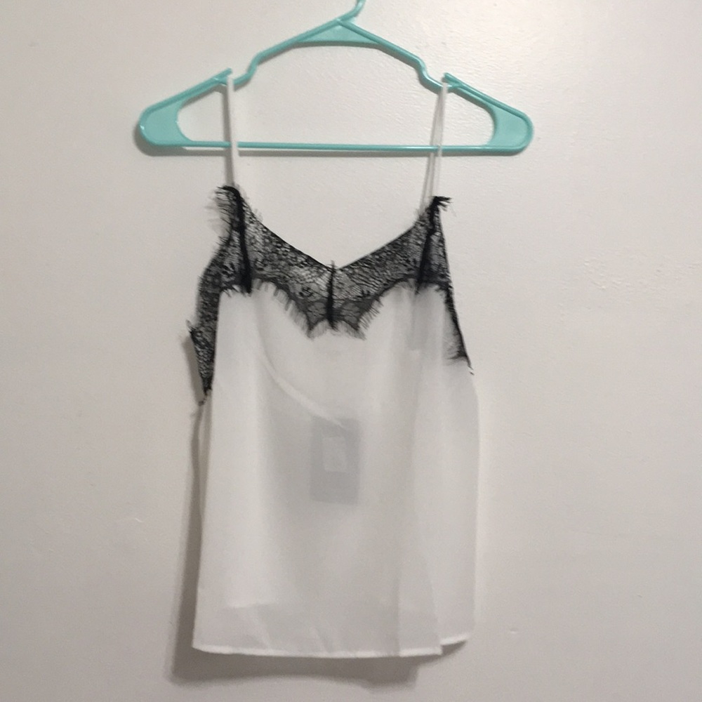 **SOLD** fashion nova black lace and white tank.
